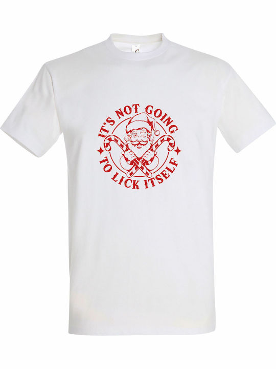 T-shirt Унисекс Its Not Going To Lick Itself Naughty Santa Christmas Бяла