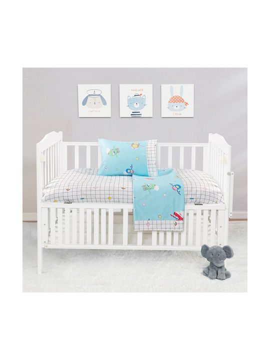 Beauty Home Art Baby Sheets Set Crib Cotton Satin Fitted Light Blue 70x140cm 202100018