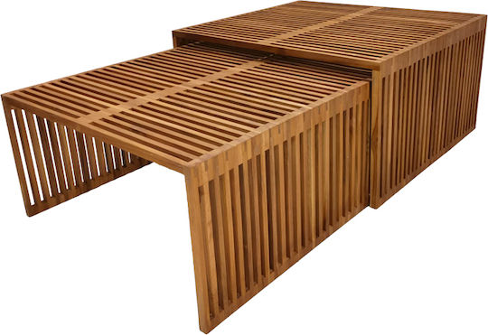 Mese De Cafea Centrală Rectangulară Tinnie Din Lemn Masiv Nuanță Naturală 2 Buc M87xL81xÎ47cm