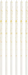Set 6 Long Birthday Candles Flippy Paraffin 10 x 0.5 Cm Happy Birthday White Gold
