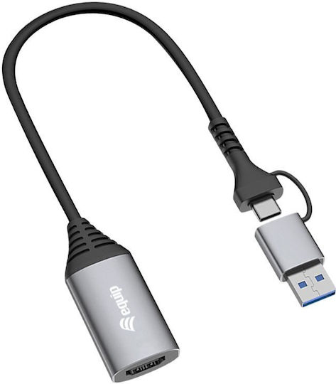 Equip Μετατροπέας USB-A / USB-C male σε HDMI male Γκρι 1τμχ 133498
