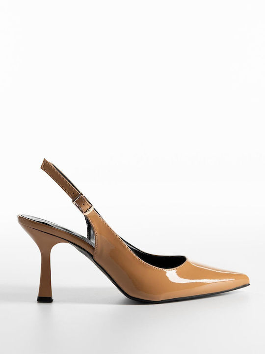 Patent Leather Pointed Toe Stiletto Beige High Heels