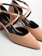 Synthetic Leather Pointed Toe Pink Low Heels with Strap