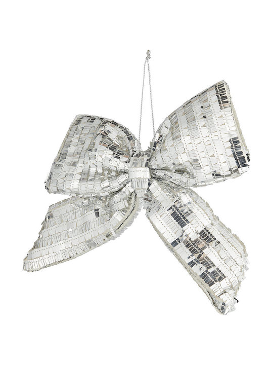 Decorative Silver Bow with Sequins Silver Depth 23cm x Width 3cm x Height 23cm