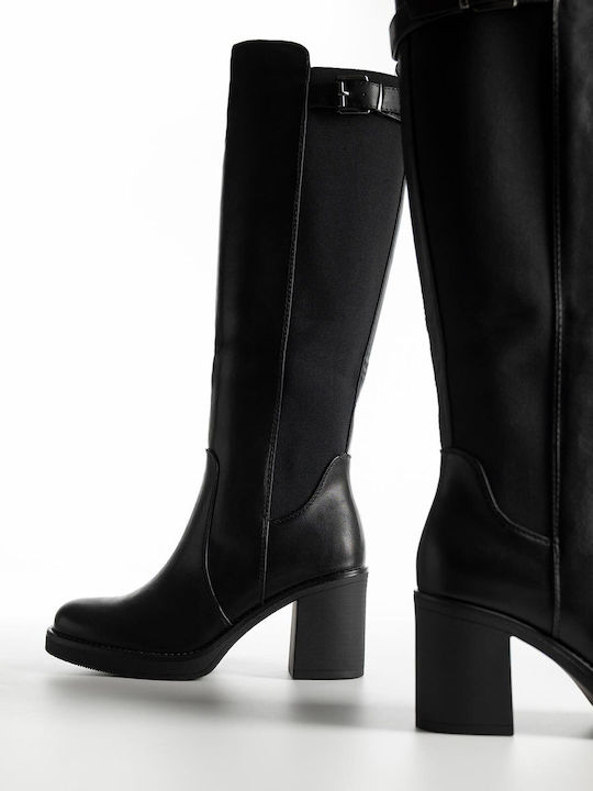 Synthetic Leather High Heel Women's Boots with Rubber / Zipper Black