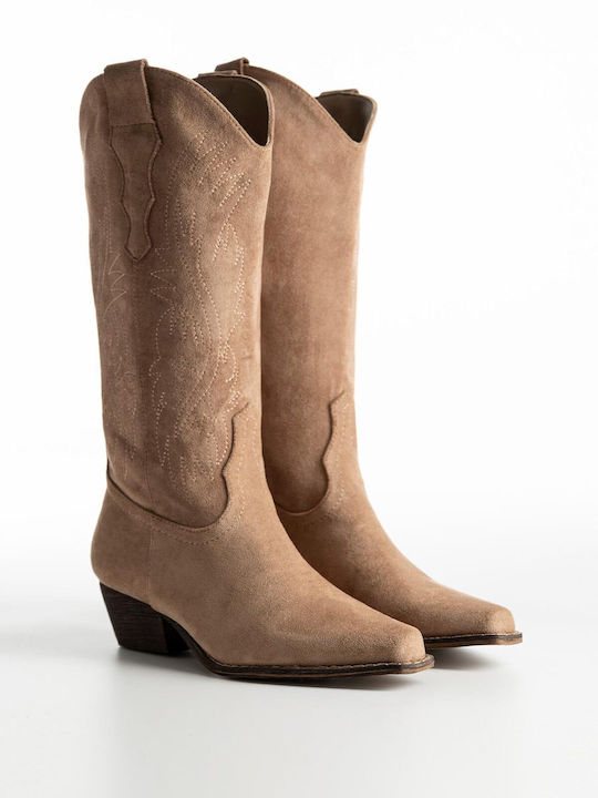 Bozikis Wildleder Damenstiefel Cowboy Braun