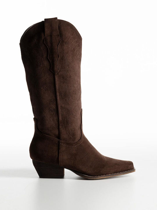 Bozikis Wildleder Damenstiefel Cowboy Braun