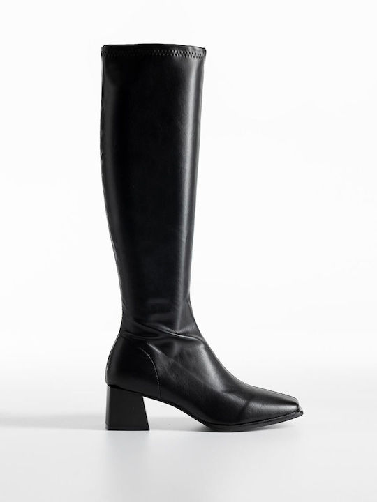 Synthetic Leather Medium Heel Women's Boots with Zipper Black