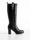 Synthetic Leather High Heel Women's Boots with Zipper Black