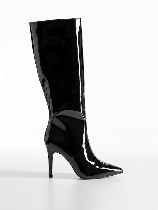 Damenstiefel aus Lackleder mit hohem Absatz Schwarz