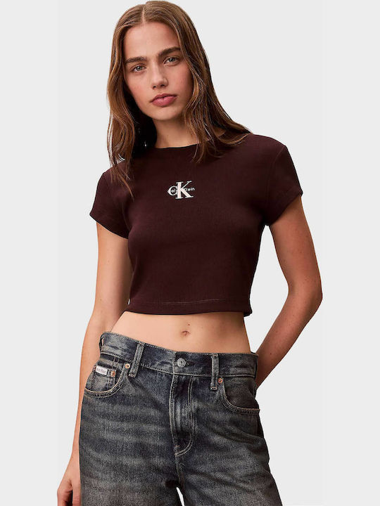 Calvin Klein Monologo Damen T-Shirt Brown