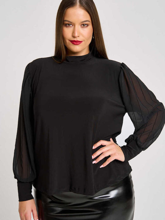 Damen Bluse Gestreift Schwarz