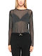Women's Sports Blouse with Mesh Black Rainbow