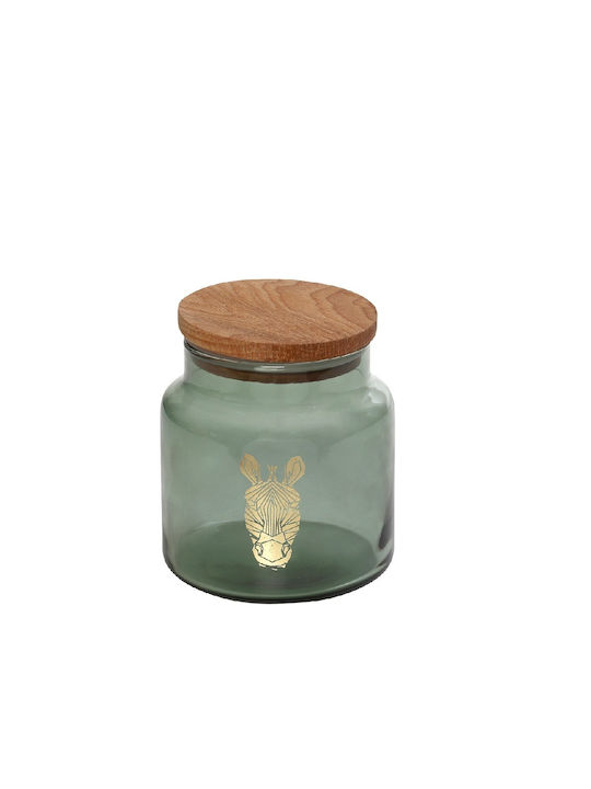 Espiel Jungle Zebra Set of 4 General Use Glass Jars with Lid Green 635ml 4 Pieces
