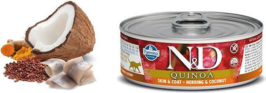 Farmina Quinoa Skin & Coat Wet Food for Adult Cats in Cans with Quail, Duck and Fish Grain-Free 12x80gr