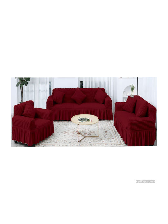 Set of Elastic Sofa Covers Burgundy 3pcs 244-456