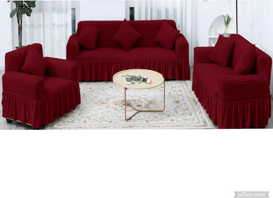 Elastische Abdeckung für Wohnzimmerset Burgundy 3Stück 244-456