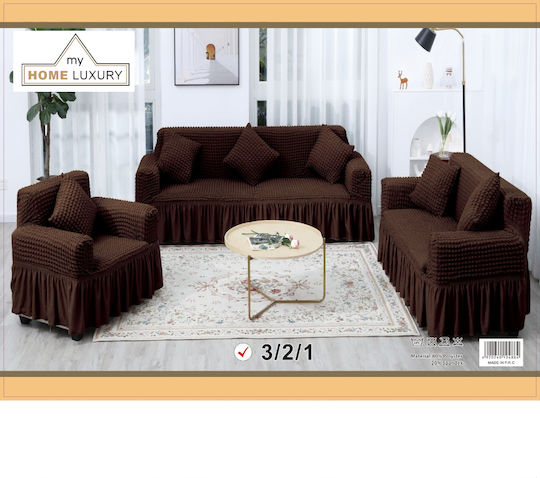 My Home Luxury Set of Elastic Sofa Covers Brown 3pcs PP-321BR