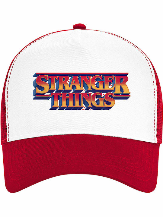 Καπέλο Τζόκεϊ Δίχτυ Unisex " Stranger Things Season 5 80's Style Logo Cap " White Red