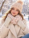 Set with Beanie Knitted in Beige color