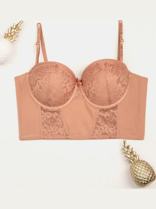 Corset Push Up Lace Beige Sports Bra Size M