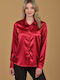 Women's Satin Long Sleeve Shirt Bordeaux
