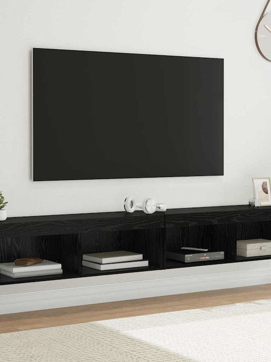 Living Room TV Unit with Lighting Black Beech L100xW30xH30cm