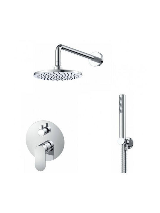 Cora Built-in Mixer, Diverter, Hand Shower & Supply Set for Shower 2 Exits Silver