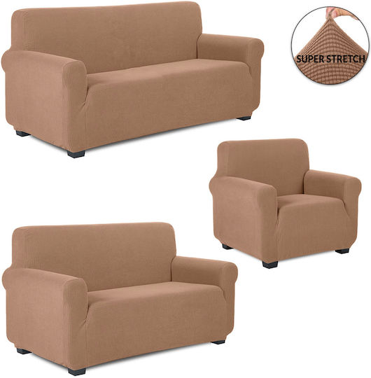 Ehome Jacquard Elastische Abdeckungen Wohnzimmerset Beiges 3 Stück