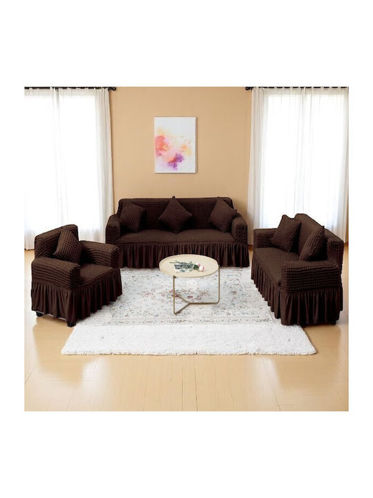 To megalo pazari Set of Elastic Sofa Covers Brown 3pcs TMP-4593