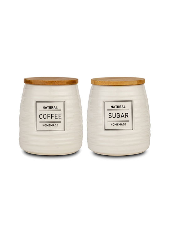Nava Terrestrial Set 2 Pieces Vases for Coffee Sugar Tea with Lid Made of White Porcelain 780ml 2 Pieces