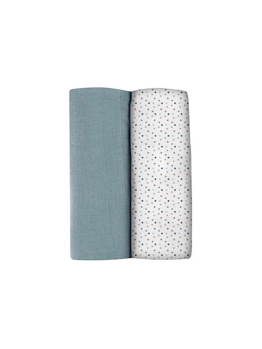 Beaba Muslin Swaddle Blanket Blue 120x120cm 2 P...