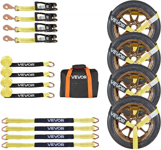 Vevor Auto-Gepäckgurte Riemen mit Ratsche für Trailer Reifen Befestigung Kit für Auto Elastischer Haken Tragfähigkeit 4540 Kg & Arbeitsbelastung 1512 Kg Motorrad Atv Ssv Anhänger