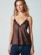 Γυναικείο Σατέν Lingerie Top Animal Print με Δαντέλα Animal Print