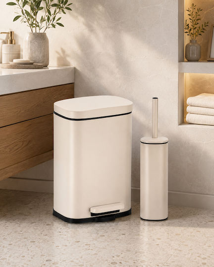 Eurocasa Metallic Toilet Brush and Basket Set Soft Close 5lt Ecru