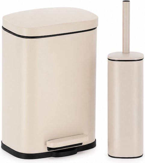 Eurocasa Metallic Toilet Brush and Basket Set Soft Close 5lt Ecru