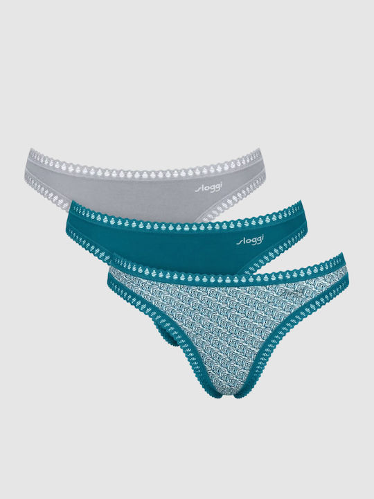 Sloggi String 3Pack Πετρόλ, Γκρι, Εμπριμέ