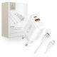 Tech-Protect Ladegerät GaN mit USB-A Anschluss und USB-C Anschluss und Kabel USB-C - Lightning 45W Stromlieferung / Schnellaufladung 3.0 Weißs (NCA45W)