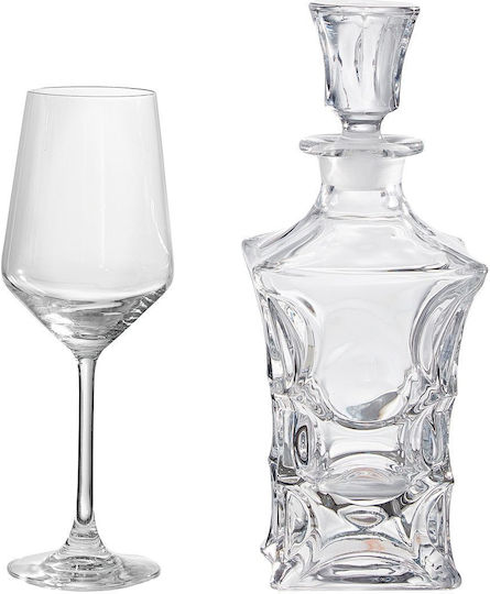 Set Carafă de Nuntă cu Pahar de Vin din Cristal 2buc