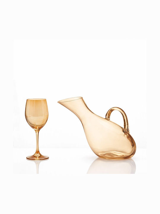 Wedding Carafe Set with Wine Glass made of Crystal Gold 2pcs