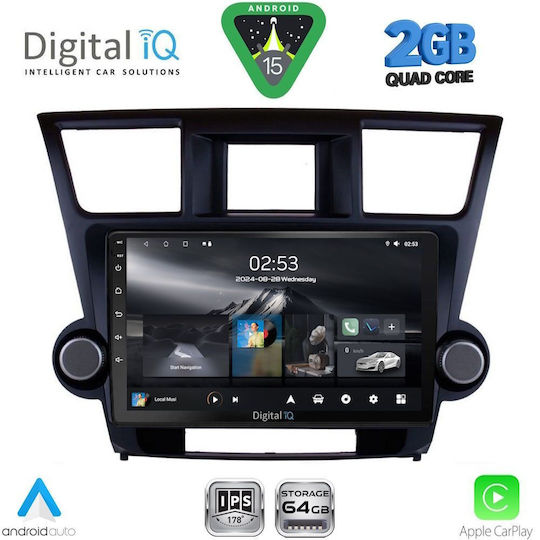 Digital IQ Car Audio System for Toyota Highlander 2008-2015 (Bluetooth/USB/WiFi/GPS/Apple-Carplay/Android-Auto) with Touch Screen 10"