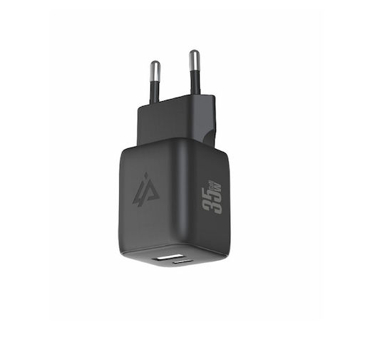iPEAX Ladegerät ohne Kabel GaN mit USB-A Anschluss und USB-C Anschluss 35W Stromlieferung / Schnellaufladung 4.0 Schwarzs