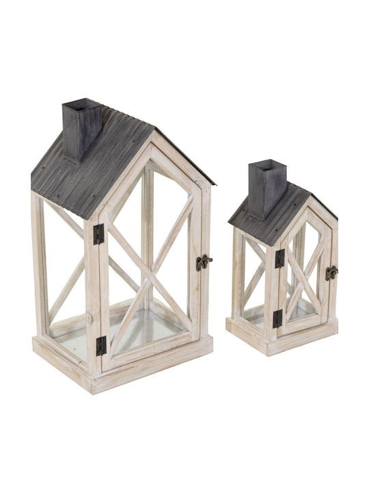 Art et Lumiere Tabletop Wooden Lanterns Set White 27x27cm 2pcs