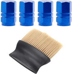 Set 4 Mercaton Hexagonal Caps Car Valves Aluminum 1.8 Cm Blue Softtouch Brush Nylon Bristles Ergonomic Handle