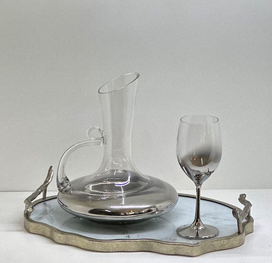 Dekanter-Set mit Weinglas auf Tablett Metallisch Kristall Kunststoff Silber 3Stücke