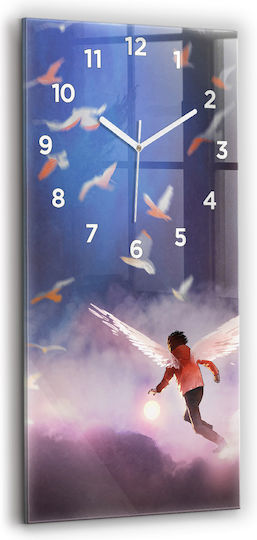 Tulup Kinder-Wanduhr Junge mit Flügeln aus Glas 30 × 60 cm