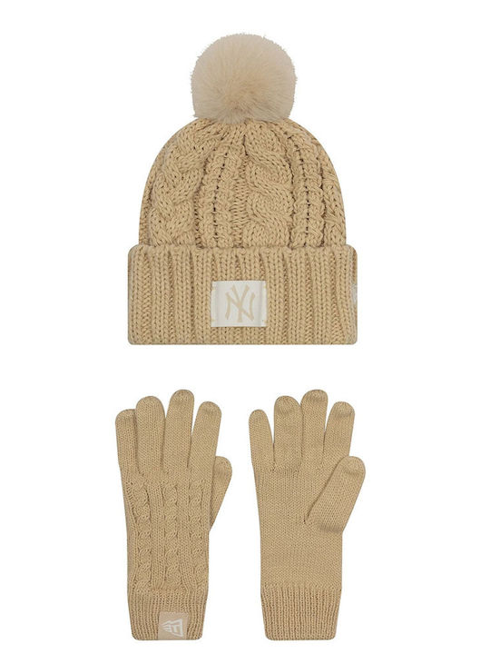 Kinder Mütze Set Gestrickt Beige