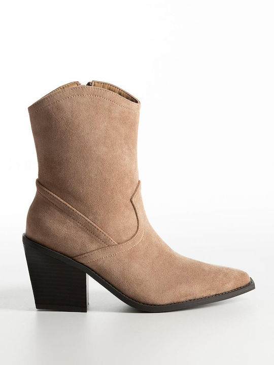 Ghete Dama Suede cu Toc Înalt Bej X26-340-C-987-MPEZ