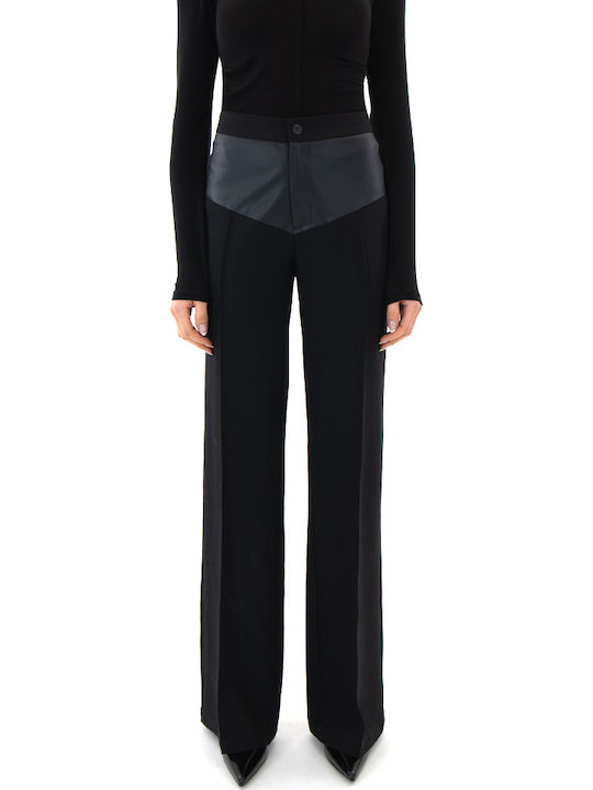Faux Damen Hoch tailliert Stoff Hose in Geradem Schnitt Black