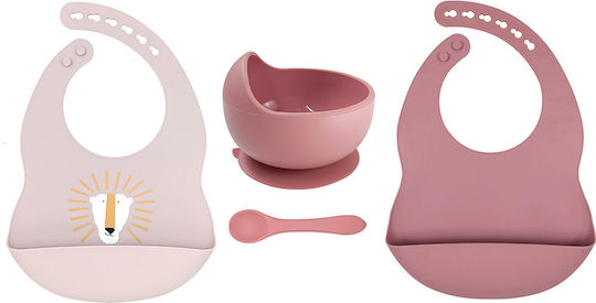 Queen Mother Queen Mother Baby & Kids Feeding Set Apple Made of Silicone with Anti-Slip Base Pink 4 Pieces